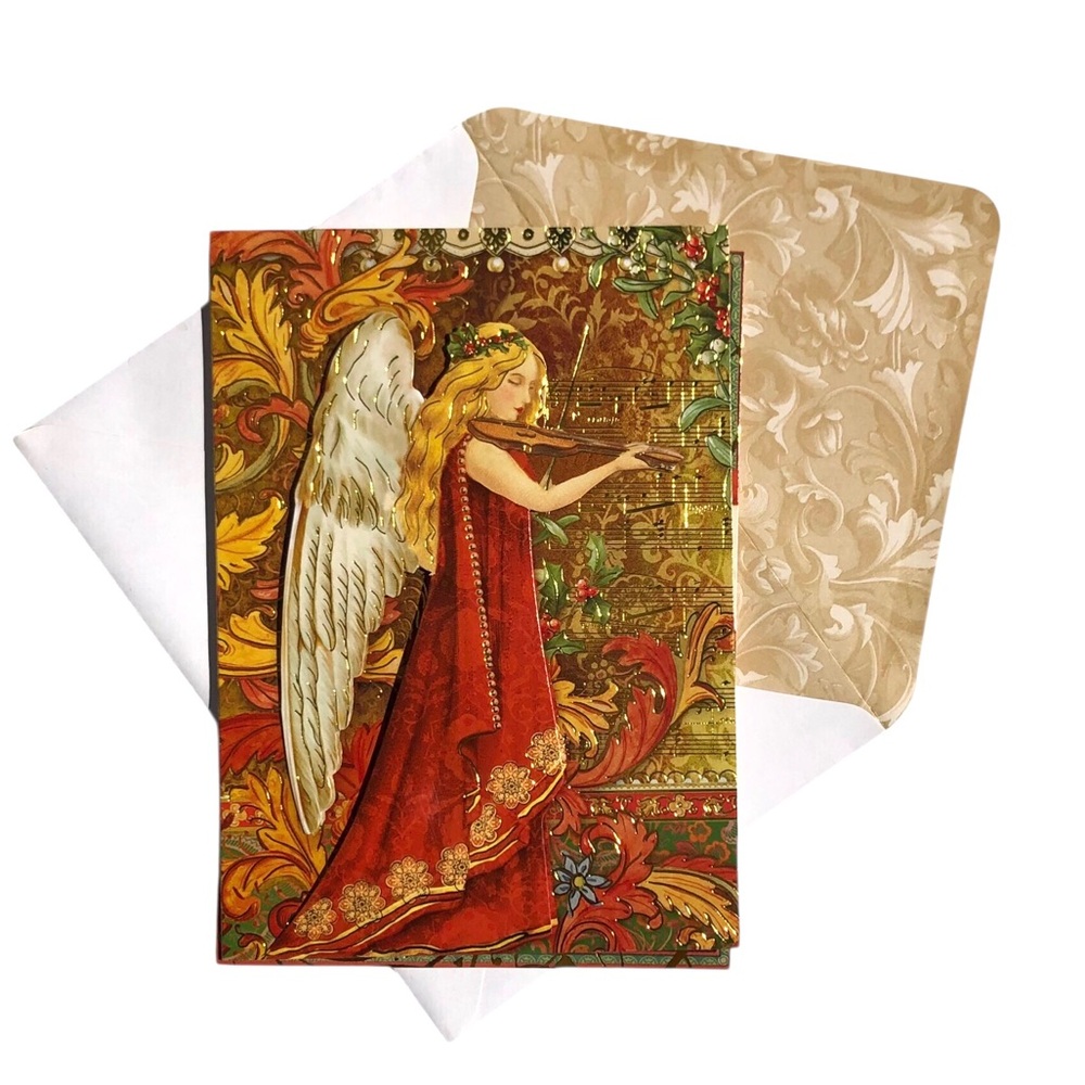 Punch Studio Single (1) Violinist Angel 3D Die-Cut Embellished Card Env (59750)